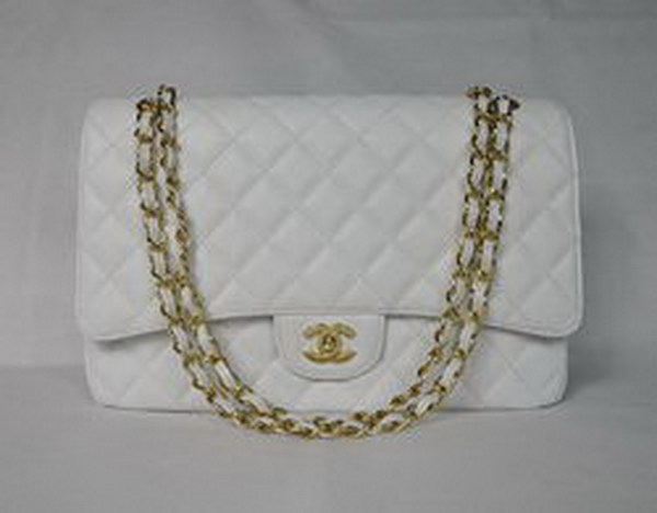 7A Replica Chanel Maxi White Caviar Leather with Golden Hardware Flap Bags